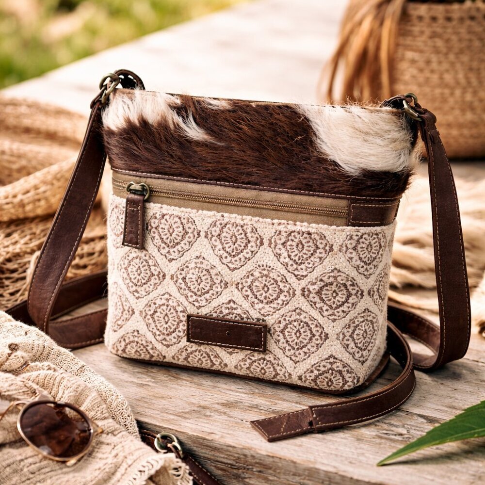 Myra Bag Sixtease Hair-On Hide Canvas Leather Crossbody | Boho Artisan
